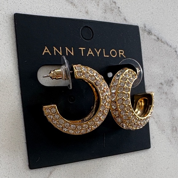 Ann Taylor Gold Crystal Rhinestone Pave Hoop Earrings - Picture 3 of 6